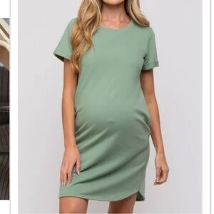 Legoe Heritage Sage Green Short Folded Sleeve Maternity Layered Dress
